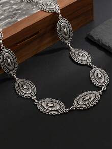 1 pezzo Cintura unisex versatile e retrò con motivo floreale ovale, accessorio di stile per jeans, adatto per viaggi, fotografia e regali - argento antico - Visualizzare 2