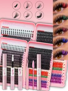 Colored Lash Clusters 651Pcs 6 Colored Mixed Eyelashes Extension Cluster Segments, Natural Wispy Individual Eye Lash, DIY At Home Lash Clusters, Includes Lash Glue, Tweezers & Lash Brush, Perfect For Daily, Party, Halloween, Christmas Makeup, Eye Lash Clusters, Individual Eyelashes, Lashes, Fake Lashes, Beauty & Health, Personal Care. - 彩色 - 查看 11