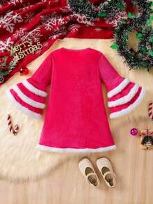 Young Girl' Fashionable Cute Red Flannel Patchwork Warm & Comfortable Dress - Red - View 2