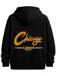 Chicago Hoodie Black Funny Hoodies Machine Washable For Men Casual Sporty Style Everyday & Formal Wear - 黑色 - 查看 1