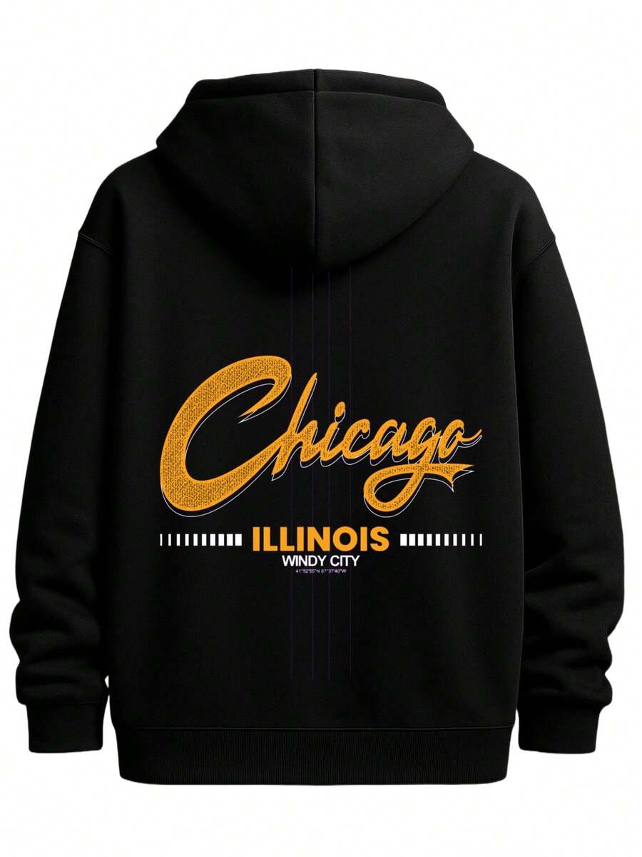 Chicago Hoodie Black Funny Hoodies Machine Washable For Men Casual Sporty Style Everyday & Formal Wear - 黑色 - 查看 1