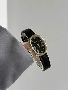 1pc Retro Style Adjustable Ieather Strap Quartz Women's Watch Compact And Perfect For Daily Wear Birthday Gifts - Black - View 6