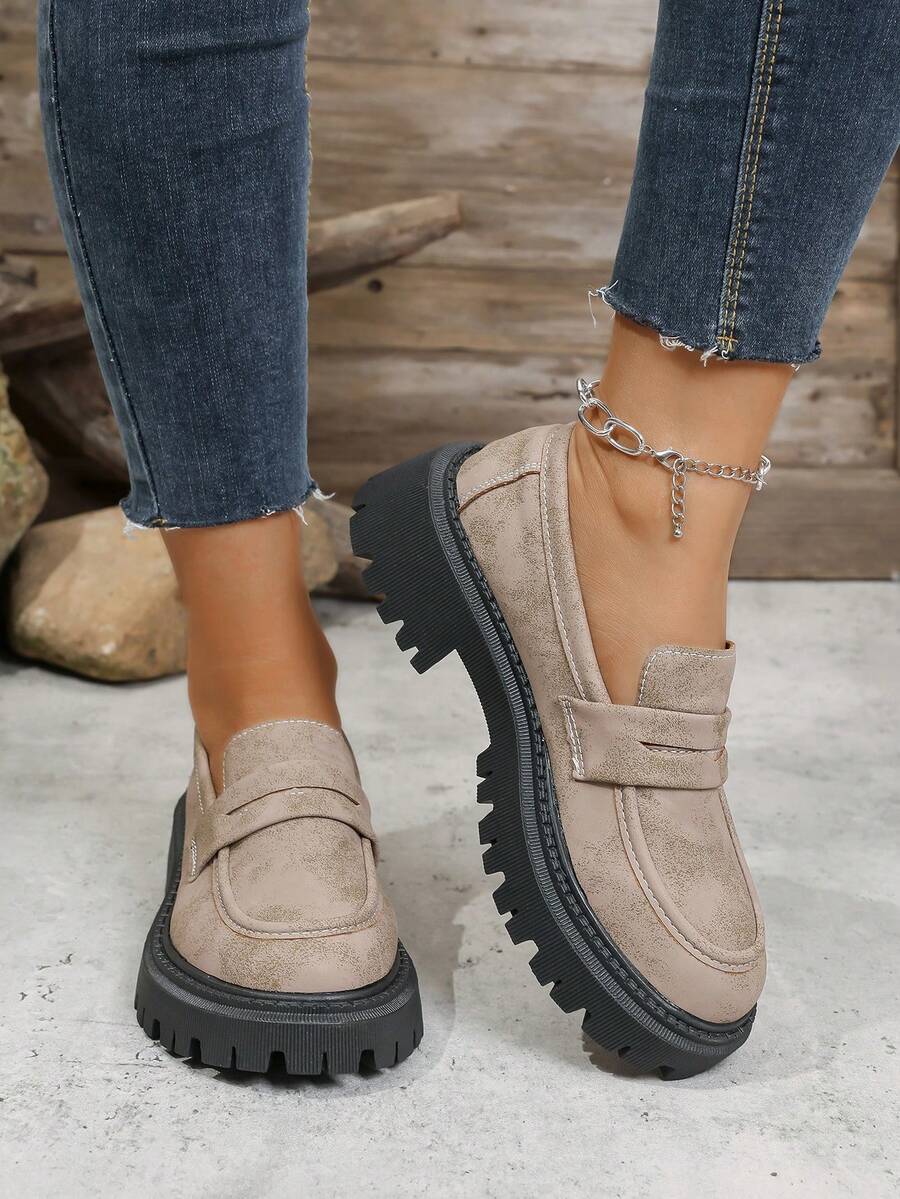 Giày lười đế dày phong cách Anh cổ điển dành cho nữ, giày lười thường ngày, giày sinh viên đi chơi ngoài trời