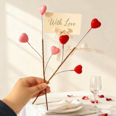 Dekoracje walentynkowe, łodygi kwiatów, prezenty walentynkowe, kwiaty walentynkowe, dekoracje walentynkowe, sztuczne sadzonki jagód w kształcie serca, dekoracje do wazonów, sztuczne łodygi kwiatów jagodowych, czerwone gałązki jagód w kształcie serca, odpowiednie na Walentynki, zaręczyny, ślub, dekorację domu (2 szt. 30 cm/12 cali)