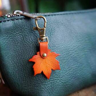 Mini Maple Leaf Keychain, Leaf Shaped Leather Keyring For Women, Faux Leaf Keychain Accessory