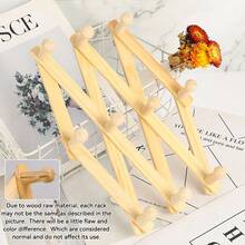 1个复古可伸缩木质壁挂式衣帽架，手风琴式挂钩，带10个挂钩，可挂毛巾、帽子、外套、包包、围巾 | 节省空间的浴室和玄关收纳架，乡村农舍秋季装饰 | 感恩节礼物、圣诞节礼物、新年礼物 - 彩色 - 查看 12