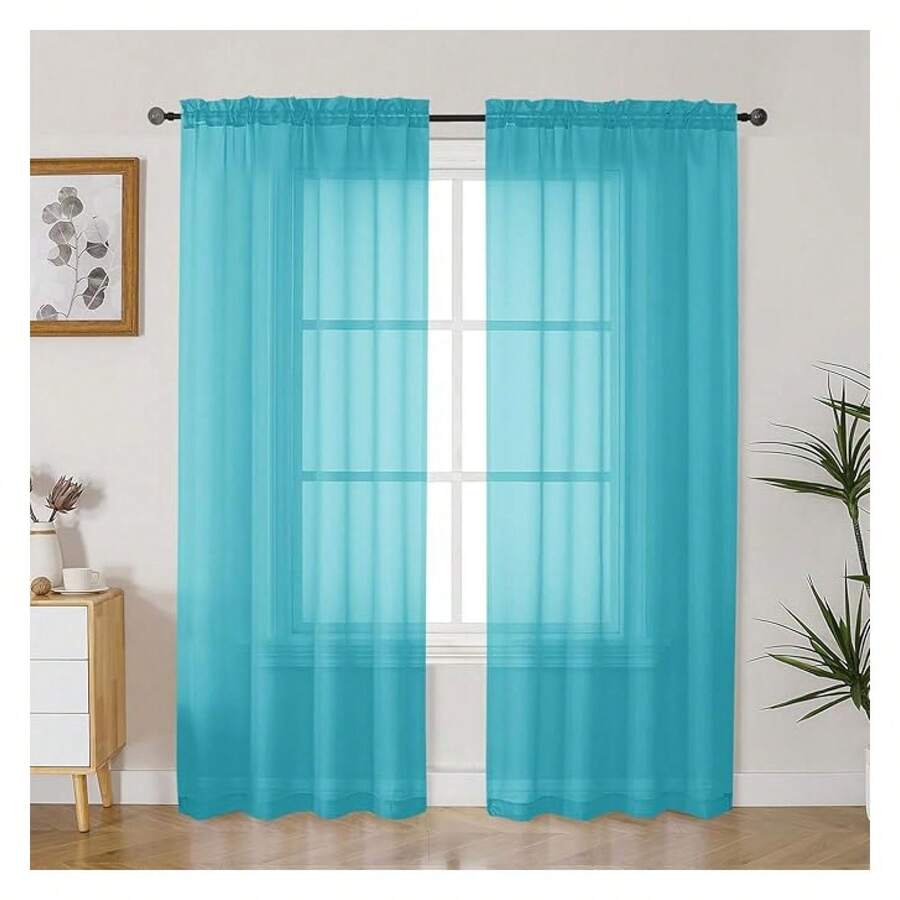 Turquoise Sheer Curtains 72 Inches Long 2 Panels Set, Voile Light Filtering Sheer Curtains For Living Room, Lightweight Rod Pocket Window Treatments Drapes, Each 42" Wx72 L, Turquoise - Multicolor 137 - View 1