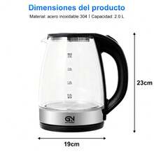 Hervidor eléctrico de vidrio con luz azul (borde de metal), hervidor de vidrio de 2L con LED azul, ebullición rápida, fácil de limpiar, ebullición anti-seco, - Negro - Ver 8