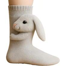 Women's 3D Knit Sloth Animal Socks - Soft Plush Design, Long Stockings For Christmas Presents - 兔子 - 查看 10