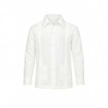 CAMISA GUAYABERA MANGA LARGA BORDADA SENCILLA BAILABLE DISFRAZ VESTUARIO OCASION ESCOLAR - Blanco - Ver 6