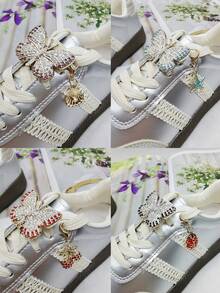 4件套卡通风格彩色树脂贝壳鞋带挂饰，趣味蝴蝶鞋带扣，闪亮樱桃瓢虫鞋坠，DIY装饰，可拆卸人造珍珠海星鞋夹配件，适合女士系带运动鞋靴子，圣诞节、万圣节、情人节、生日、节日派对礼物（不含鞋子）