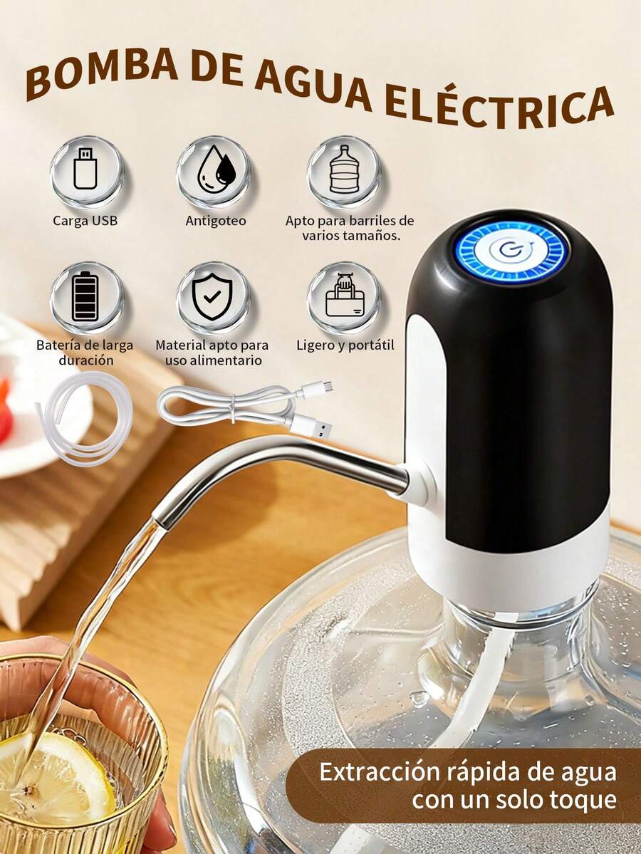 1 Pieza Dispensador de agua automático con luz LED,Bomba de botella de agua eléctrica de 5 galones, dispensador de agua portátil con carga USB, botella de agua para botella universal de 2 a 5 galones