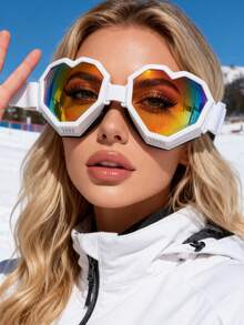1pc Women's Heart Shaped Ski Goggles With Colorful Elastic Strap, Available In Silver/Rose Red/Pink/Black/Colorful, Unisex - Multicolor - View 5