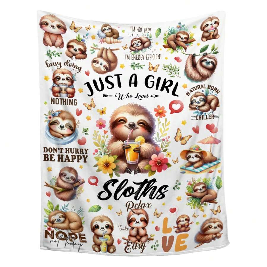 Sloth Blanket Gifts For Women Just A Who Loves Sloths Blankets Sloth Stuff For Animal Soft Flannel Throws For Sofa Bed Camping Travel Home Decor, 60"X80" For Adults, Cozy Flannel Blanket - Multiple Sizes Available, Ultra Soft For Sofa/Bed, Winter Necessity - 彩色 - 查看 1