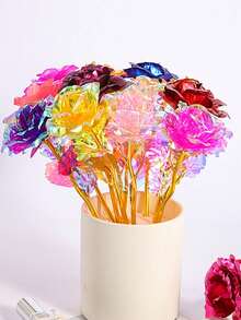 1/6/12支装 星空金色箔片人造玫瑰 - 完美适用于婚礼、订婚、圣诞节和情人节装饰 | 无需电池，高品质塑料花 - 彩色 - 查看 2