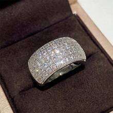 1pc Luxury Shiny Silver Alloy Ring With Cubic Zirconia Decoration, Suitable Women's Daily Wear Or Engagement Ring - 銀色 - 查看 12