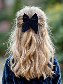 1 pezzo Fiocchi per capelli in velluto per ragazze, fermagli a coccodrillo con fiocco grande di colore blu navy, barrette di colore unito per l'autunno e l'inverno, nuovo regalo per ragazze, accessori per capelli eleganti per feste e vacanze, accessori per capelli per adolescenti