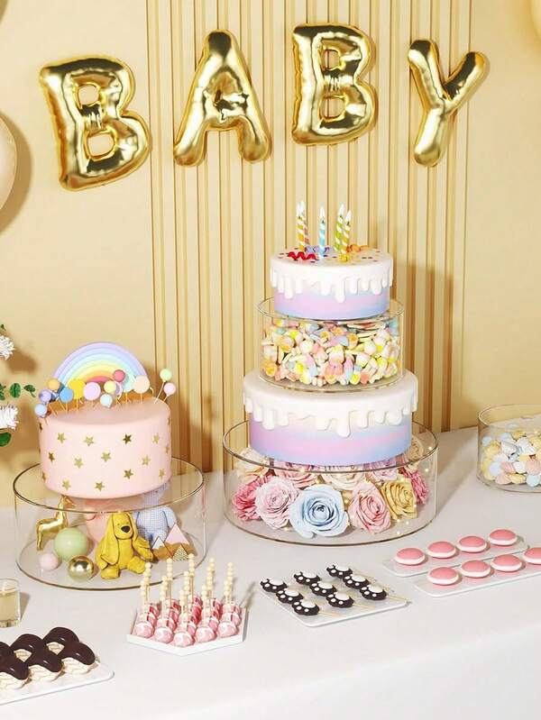 1 pezzo Supporto rotondo per torta in acrilico trasparente, può contenere fiori, palloncini, carta colorata, luci, dolci, caramelle o altre decorazioni creative