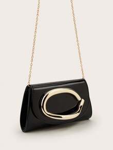 Shiny, Dazzling, Luxurious, Charming, Elegant, Exquisite Large Patent Leather Women's Clutch Bag, Evening Bag, Party Handbag With Detachable Chain Strap, Suitable For Weddings, Parties, Balls, Made Of Velvet Material, Fashionable And Elegant, Suitable For Girls, Ladies, College Students, Young Professionals And Office Workers - Black - View 4