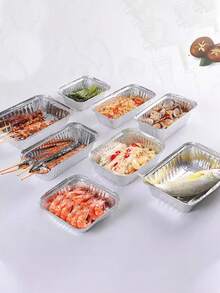 700ml Capacity Rectangular Aluminum Foil Pans With Lid, Disposable Baking Trays, Food Storage Containers, Can Be Used For Cooking, Baking, Meal Preparation, Take-Out, Kitchen - Multicolor - View 2