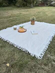 1pc Reversible Bohemian White Picnic Mat - Multi-Purpose For Camping/Beach, Sofa & Table Cover - White - View 9