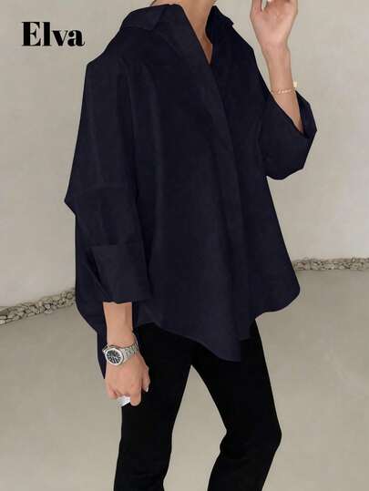 ELVA黑色波点复古奢华风衬衫，长袖宽松版型，适合女性办公室穿着，包括工作上衣、秋季、返校季、返校正装、男友风教师装、商务休闲装、冬季、新年和夏季上衣。情人节、新年皆宜。