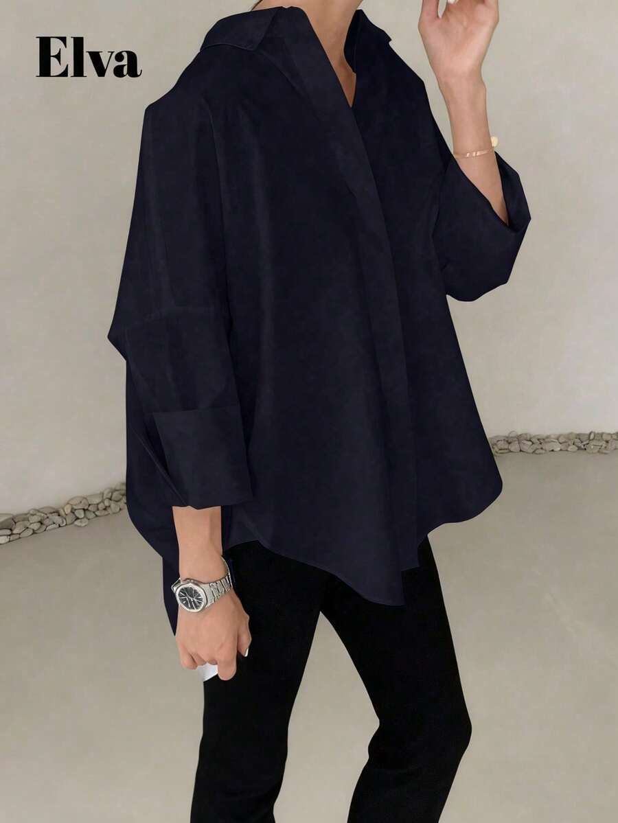 Blouse noire ELVA, style rétro luxueux à pois, coupe ample à manches longues, convient pour le port au bureau pour les femmes, y compris les hauts de travail, l'automne, la rentrée scolaire, la tenue de cérémonie de la rentrée scolaire, le style boyfriend pour les enseignants, la tenue de bureau décontractée, les vêtements d'hiver, les hauts pour le Nouvel An et l'été. Saint-Valentin, Nouvel An