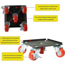 Furniture Movers With Wheels, Furniture Dolly 5 Wheels Heavy Duty, 2200lbs1000kg Load Capacity, Moving Wheels Heavy Furniture Lift Mover Set Sofa, Fridge, Washing - 黑色,紅色 - 查看 2