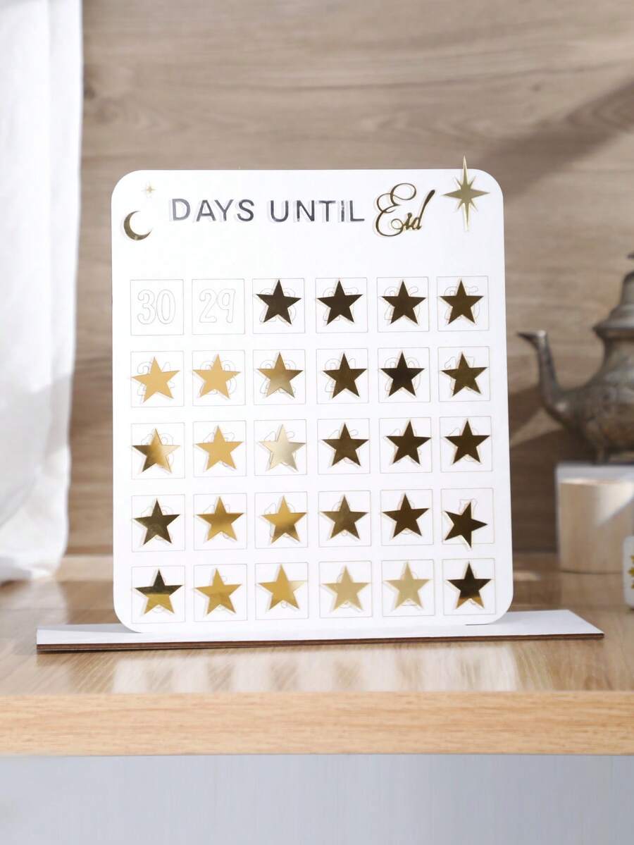 1件装倒计时日历，金色星月伊斯兰节日倒计时装饰，桌面倒计时板，波西米亚风伊斯兰家居装饰，客厅和卧室节日倒计时装饰