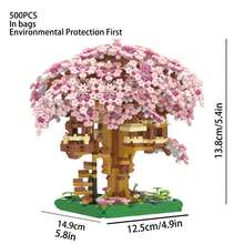 1 Set Bonsai Cherry Blossom And Peach Tree House Assembly Puzzle Blocks - Delicate Design, 14+ Years Old Teens Handmade DIY Micro Particle Building Model Toys, Made Of ABS, Desktop Decorative Model, Perfect For, Christmas Gifts, Home Decor And Creativity Games, Include 1 Multifunctional Block Pliers Disassembly Tool