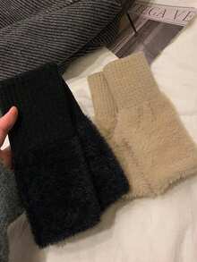 4双/2双装女士纯色保暖羊毛露指手套，柔软羊毛腕口，秋冬季保暖防风露指手套，适合触屏、办公、学生写作、骑行、防冻 - 彩色 - 查看 6