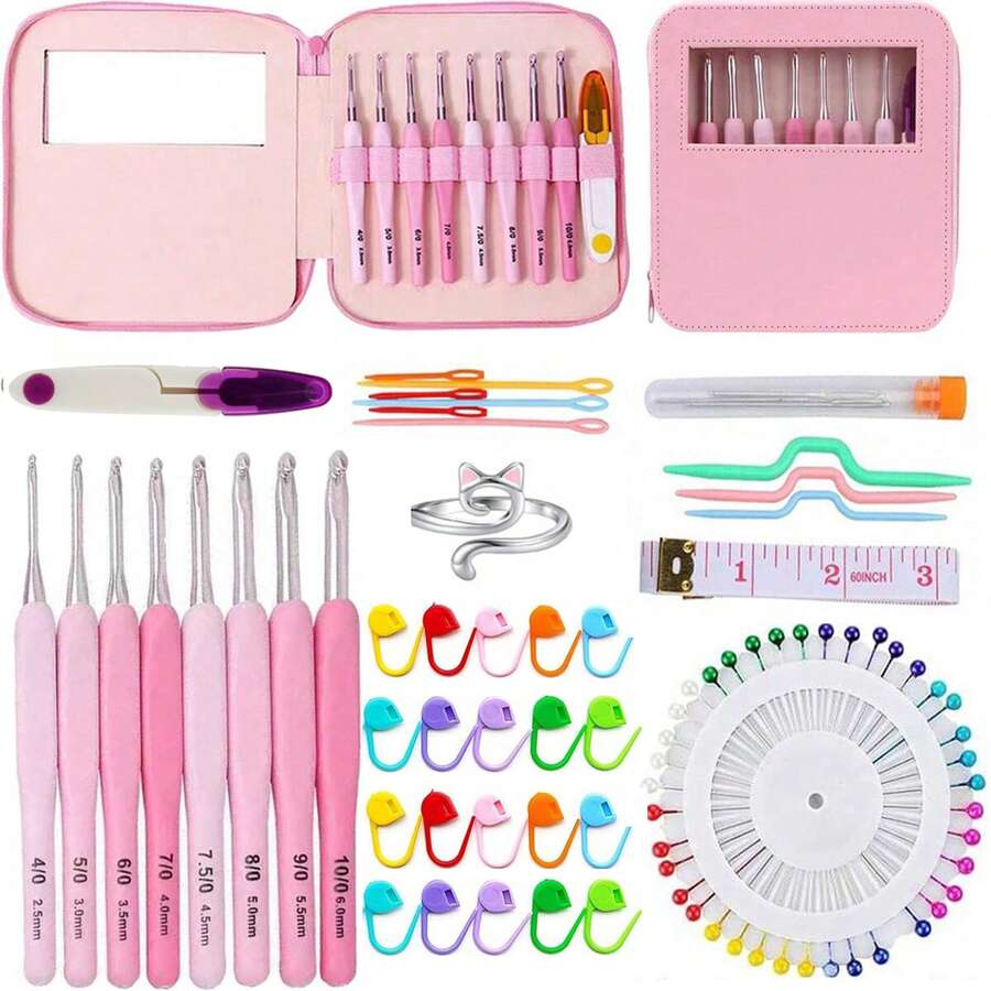 9pcs-99pcs Pink Soft Handle Crochet Hook Set, Yarn Knitting, Crochet Knitting, Suitable For DIY Handcraft Lovers, Crochet Handicrafts, Hats, Bags, Clothes, Socks (Random Color)