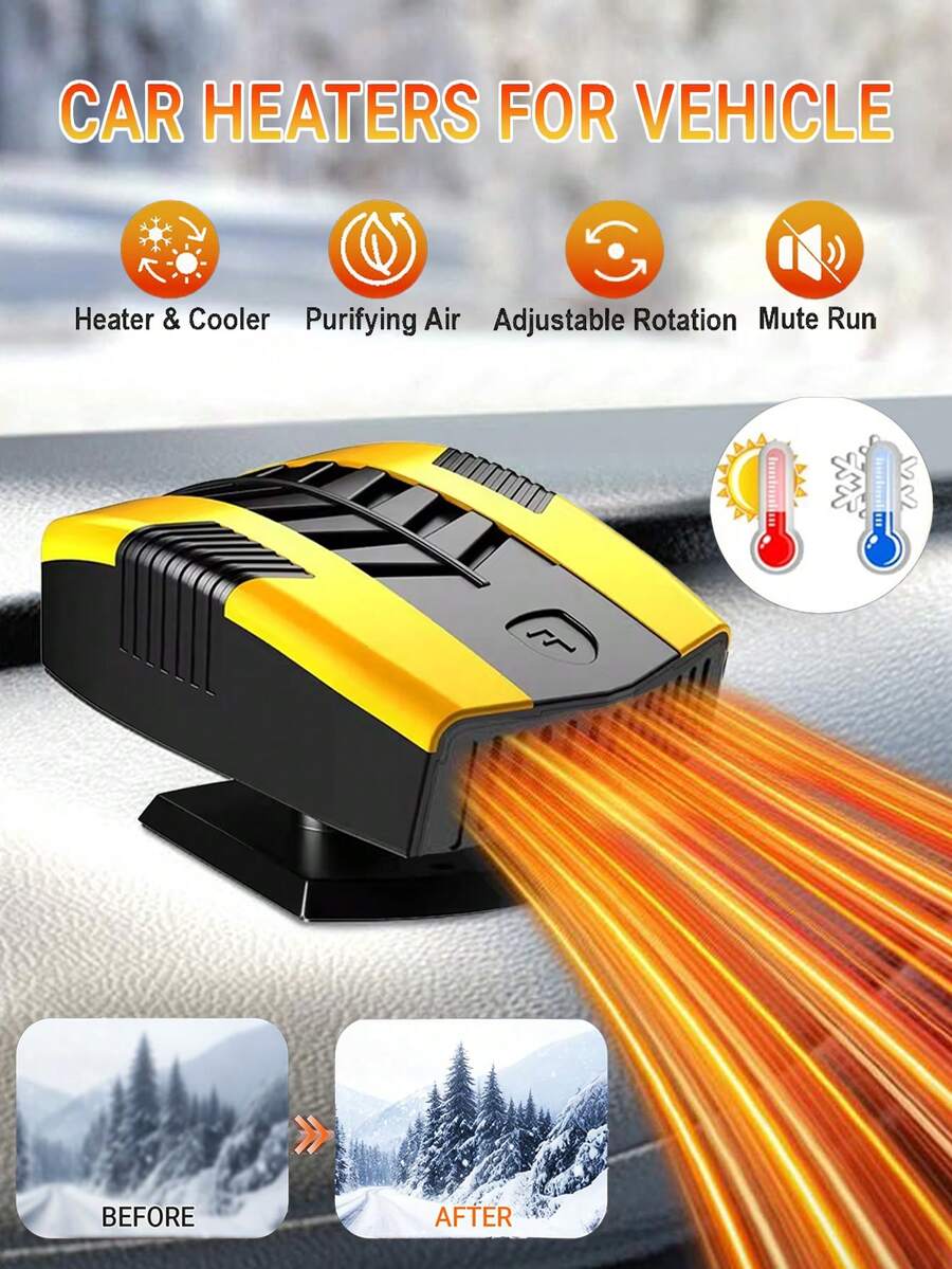 Car Heater 12V Auto Portable Heater 2 In 1 Heating & Cooling Defogger Defroster 360 Degree Rotation Windshield Demister For Car,SUV,RV,Truck