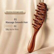 1 Ergonomic Wooden Meridian Massage Comb - Thick Sandalwood And Round Head Stimulation, Relaxing The Scalp, Ergonomic Design, Easy To Handle And Comfortable To Hold, Hair Care; Ergonomic Comb; Thickened Wooden Comb, Hair Brush Sandalwood Massage Comb, 22-Tooth Round Wooden Massage Comb, Skin Meridian Massage, Long Hair, Curly Hair, Smooth Hair, Hair Styling Comb - Brown - View 4