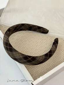 4件/1件复古格子拼接布艺发箍，高冠海绵发圈，复古学院风发饰，适合秋冬季节，发带头饰发箍 - 彩色 - 查看 2