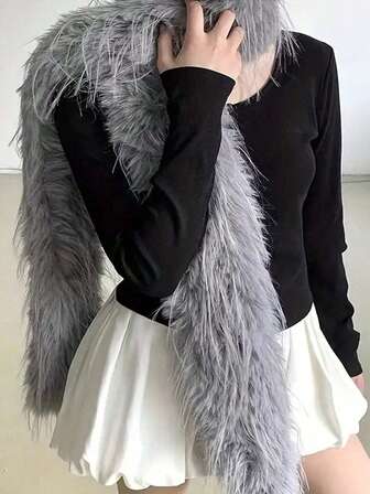 유행하는 푹신한 단색 여성용 따뜻한 스카프, 리갈 & 스트리트 스타일 인조 모피 숄, 부드럽고 편안한 방한용 긴 스카프 가을/겨울용