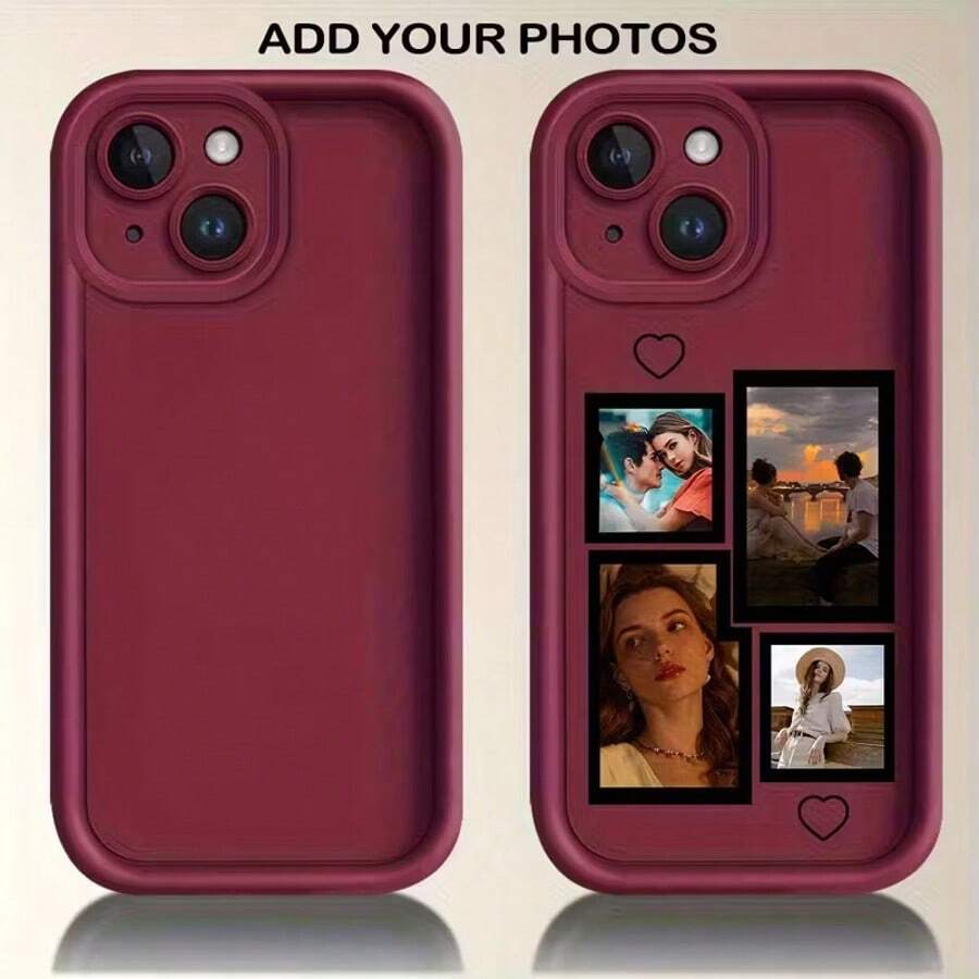 Ốp lưng điện thoại silicon bảo vệ camera hình trái tim 4 mảnh tùy chỉnh, tương thích với iPhone XR, 11, 13, 14, 15, 16, 17 Pro Max. Thiết kế trong suốt, thời trang, sống động, dễ thương, tối giản, hoàn toàn phù hợp với điện thoại của bạn. Một món quà độc đáo, cá nhân hóa dành cho bạn bè, bạn gái và mẹ. Một món quà dành tặng người thân yêu, Ngày lễ tình nhân, cha mẹ, sinh nhật, Giáng sinh, Halloween, bạn gái. - Màu Đỏ Sâu - Xem 1