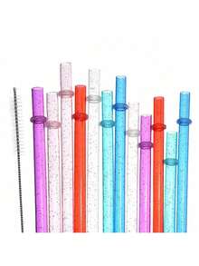 12 Pack Colorful Drinking Straws Threaded Design Washable And Reusable - 彩色 - 查看 4