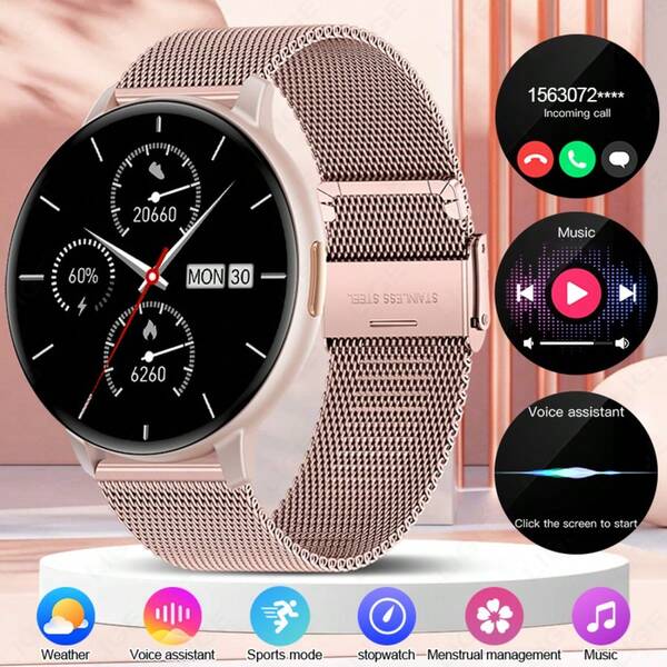 SIEMORL New Women's Smart Watch Waterproof, Sports Tracking, Voice Assistant, Smart Call, Music Playback, Sitting Reminder, Fashion Multifunctional Women's Sports Smart Watch