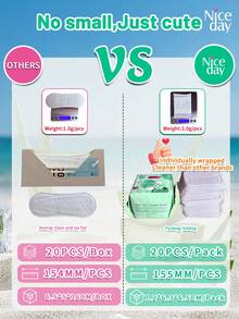 Niceday 20Pcs/40Pcs/60Pcs/80Pcs/100Pcs/120Pcs Aloe Vera Sanitary Pads, 155mm Daily Use, Ultra-Thin Menstrual Pads, Women's Intimate Care Liners, Breathable And Cooling, No Itchiness Or Odor