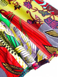 African Wax Print Random Floral Contrast Color Blocking Maxi Skirt For Wear Random Mix Color Summer Vacation - Multicolor - View 6