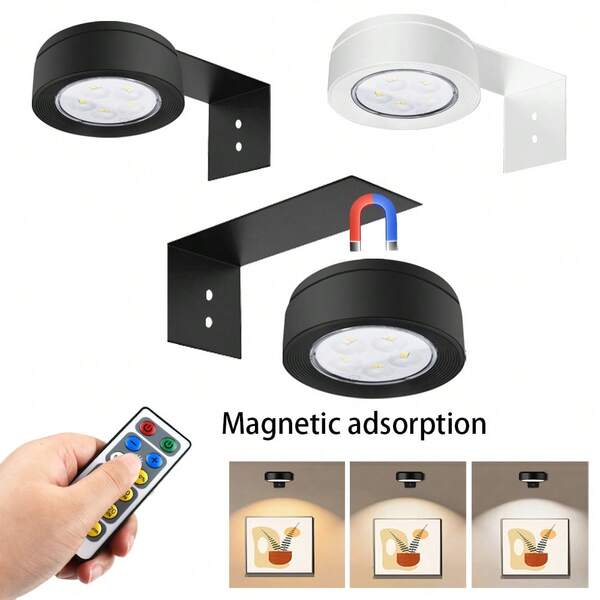1/3/6 pièces Lumières sans fil pour tableaux muraux, Lumière de nuit LED 3 couleurs, Lumière de nuit murale à télécommande, Lumière de nuit alimentée par batterie, Lumière magnétique pour peinture pour décoration murale de la maison