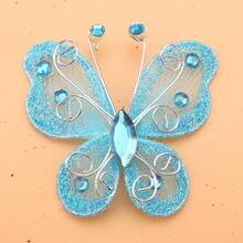 Mariposas de Organza, 24 Piezas Alambre de Malla Transparente Brillo Mariposa Tela Mariposas Boda Ropa Decoración Suministros de Bricolaje (Blanco) - Azul - Ver 6