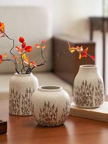 1pc Handcrafted Vintage Luxury Lavender Floral Relief Pattern Ceramic Vase, French Country Art Decor, Fresh/Dried Flower Container, Suitable For Living Room, Study, Office Desk, New Chinese Zen-Style Home Decor, Ramadan Decoration, Ramadan - Beige - View 3