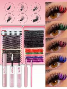 Colored Lash Clusters 651Pcs 6 Colored Mixed Eyelashes Extension Cluster Segments, Natural Wispy Individual Eye Lash, DIY At Home Lash Clusters, Includes Lash Glue, Tweezers & Lash Brush, Perfect For Daily, Party, Halloween, Christmas Makeup, Eye Lash Clusters, Individual Eyelashes, Lashes, Fake Lashes, Beauty & Health, Personal Care. - 彩色 - 查看 2