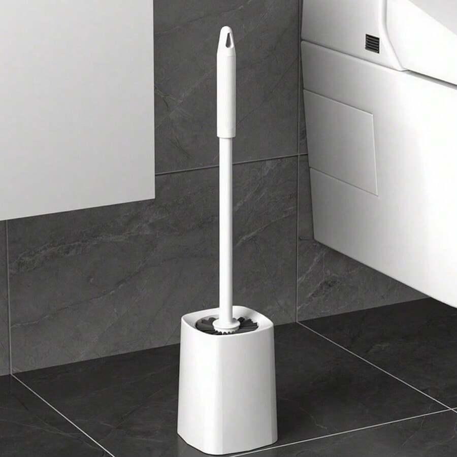 1PC Toilet Cleaning Brush,High-Quality Plastic Handle,Compact Size, For Bathroom Use, Toilet Cleaning Brush, Long Handle With Base, Toilet Cleaning Brush Set, Durable Frosted Bristles,Bathroom Decor And Accessories,Cleaning Supplies - 白色 - 查看 1
