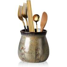 Ceramic Utensil Holder, Small Utensil Crock Ideal For Spoons, Forks And Knives, Easy To Clean 30 Oz (Gradient Gray) - Mặc định - Xem 8
