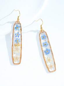 1 Pair Blue Forget-Me-Not Flower Earrings, Bohemian Style Floral Relief Earrings, Handmade Unique Earrings, Gift For Valentine's Day, Mother's Day - Multicolor - View 15