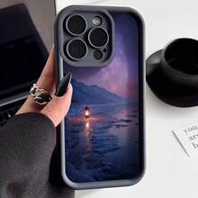 Cubierta de teléfono con borde negro diseño estrella galaxia montaña lago linterna noche paisaje nocturno para uso diario y viajes - Burdeos - Ver 3