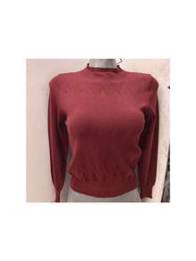 Suéter de punto acanalado de manga larga con cuello redondo en rosa para mujer con detalle de patrón sutil - Burdeos - Ver 2